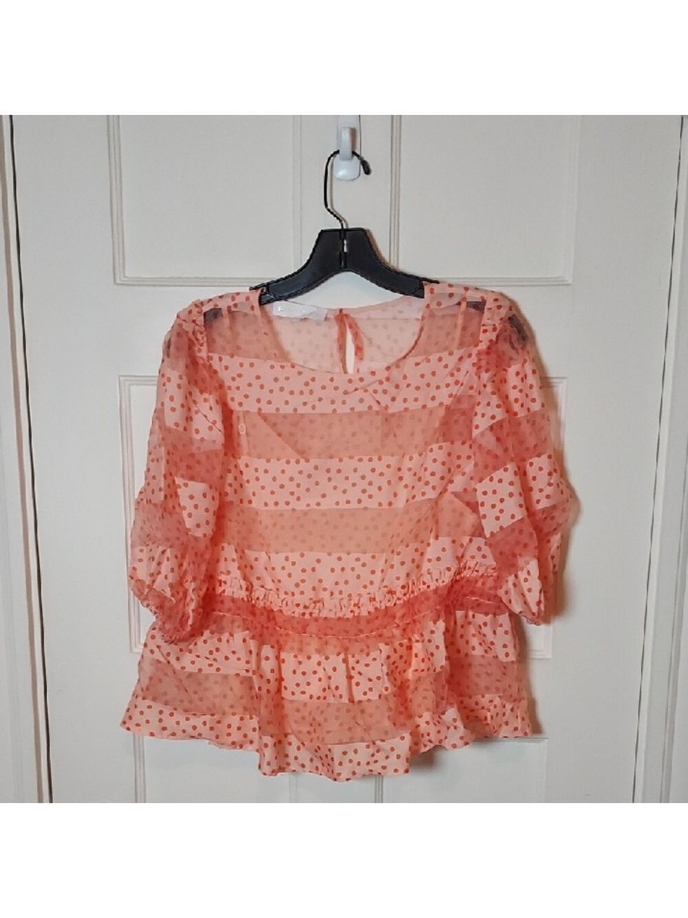 COREY LYNN CALTER Coral Organza Polka Dot Sheer Top With Matching Cami Sz Medium